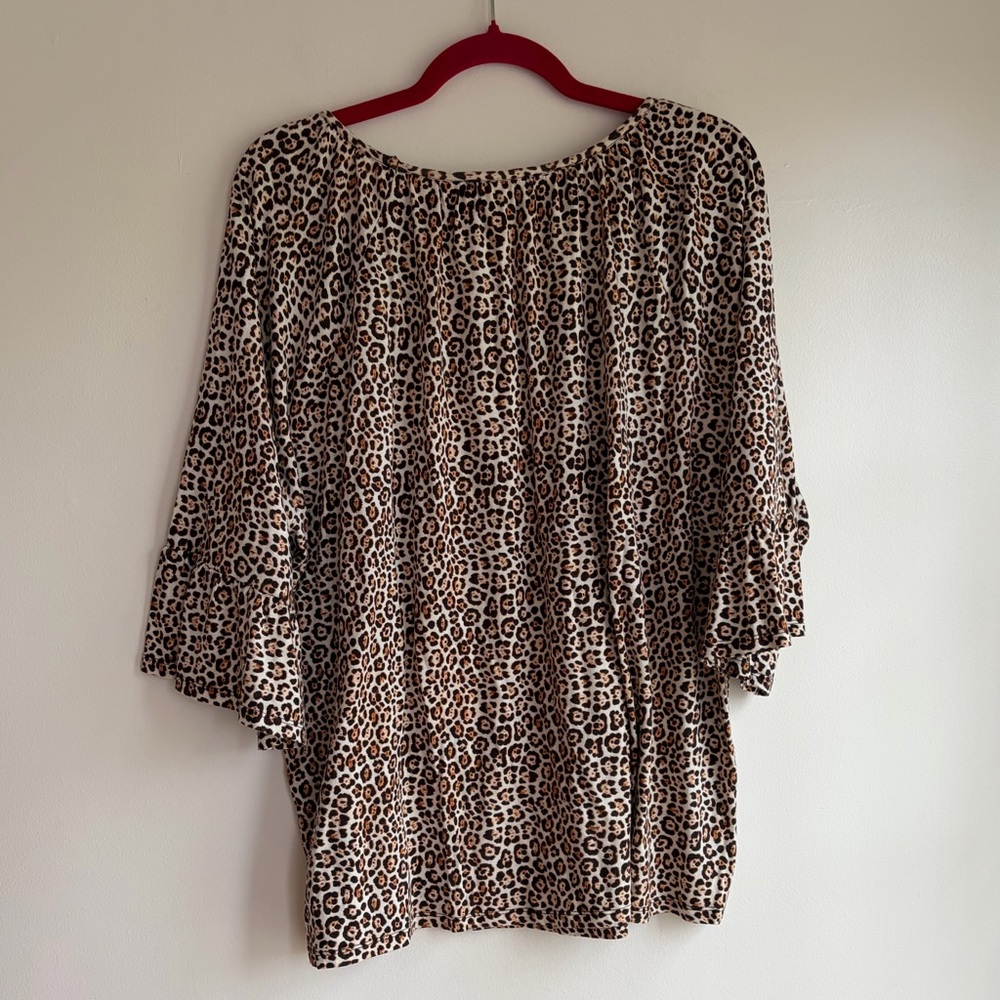 Michael Kors Leopard Print 3/4 Sleeve Knit Peasant Shirt Size 2X - Picture 4 of 5